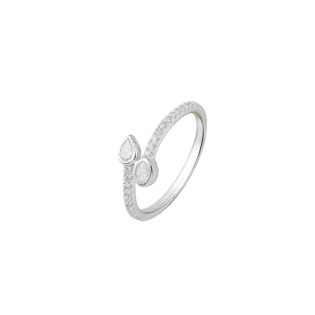 0.32 CT Lab Grown Diamond Open Wrap Ring – Pear & Oval Bezel Set Diamonds with Pavé Band – VVS EF – 10K/14K/18K Gold