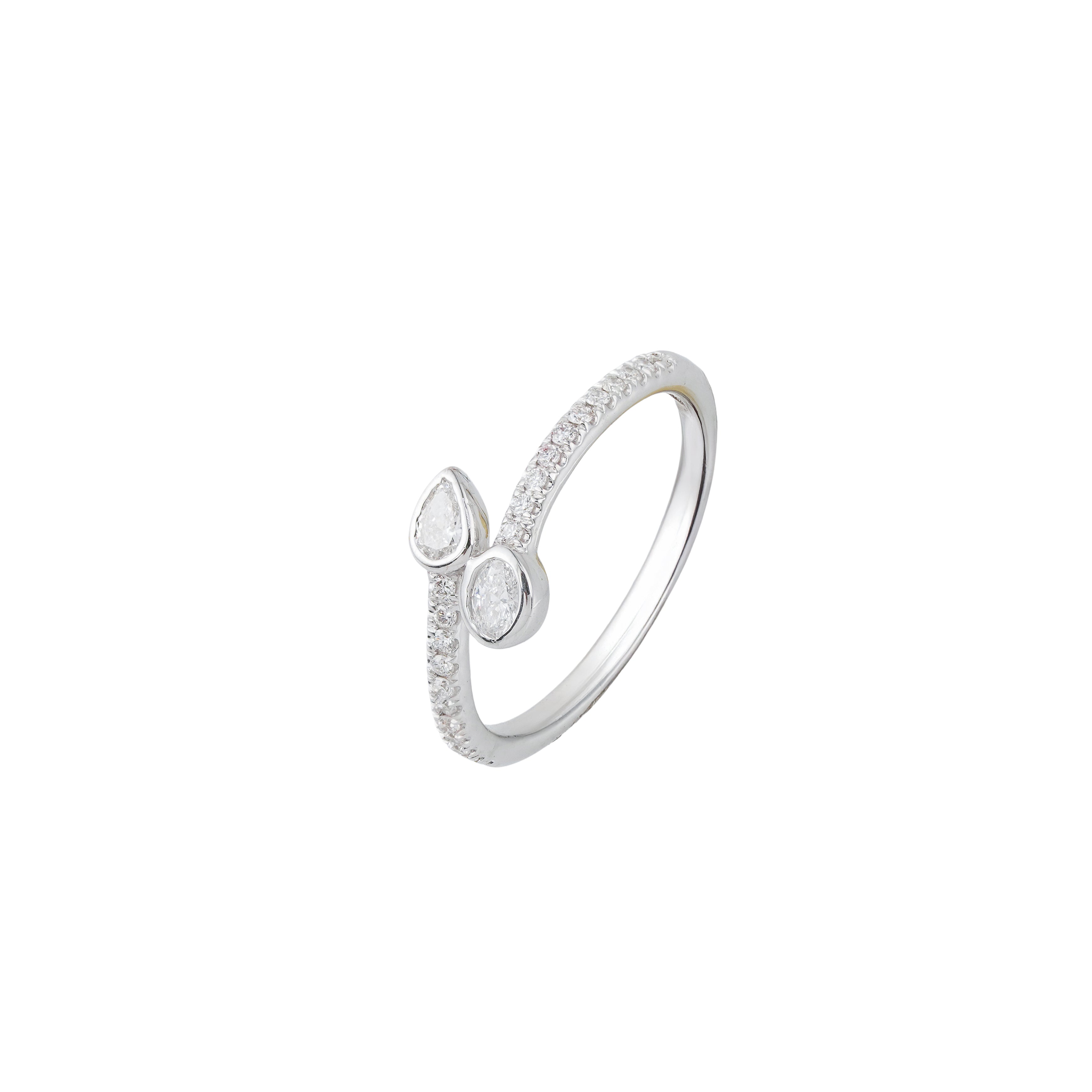 0.32 CT Lab Grown Diamond Open Wrap Ring – Pear & Oval Bezel Set Diamonds with Pavé Band – VVS EF – 10K/14K/18K Gold