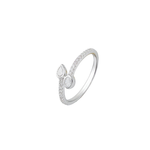 0.32 CT Lab Grown Diamond Open Wrap Ring – Pear & Oval Bezel Set Diamonds with Pavé Band – VVS EF – 10K/14K/18K Gold