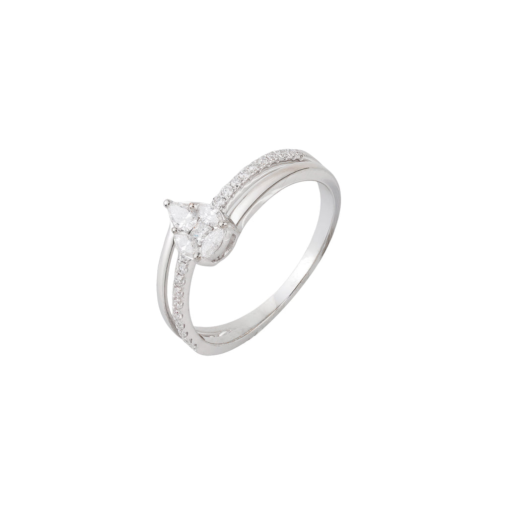 0.31 CT Lab Grown Diamond Pear Cluster Ring – Split Shank Pave Band – VVS EF – 10K/14K/18K Gold