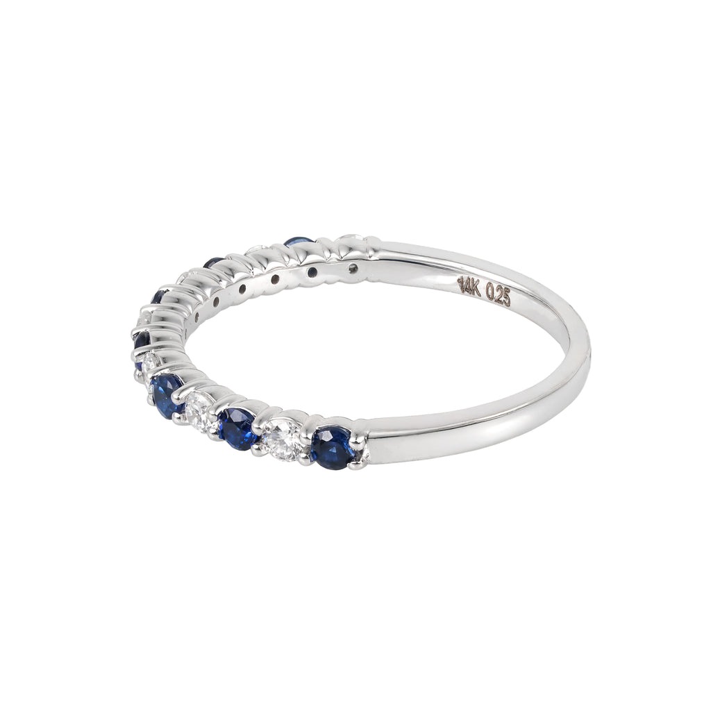 0.49 CT Lab Grown Diamond & Blue Sapphire Half Eternity Ring – Alternating Round Stones – VVS EF – 10K/14K/18K Gold