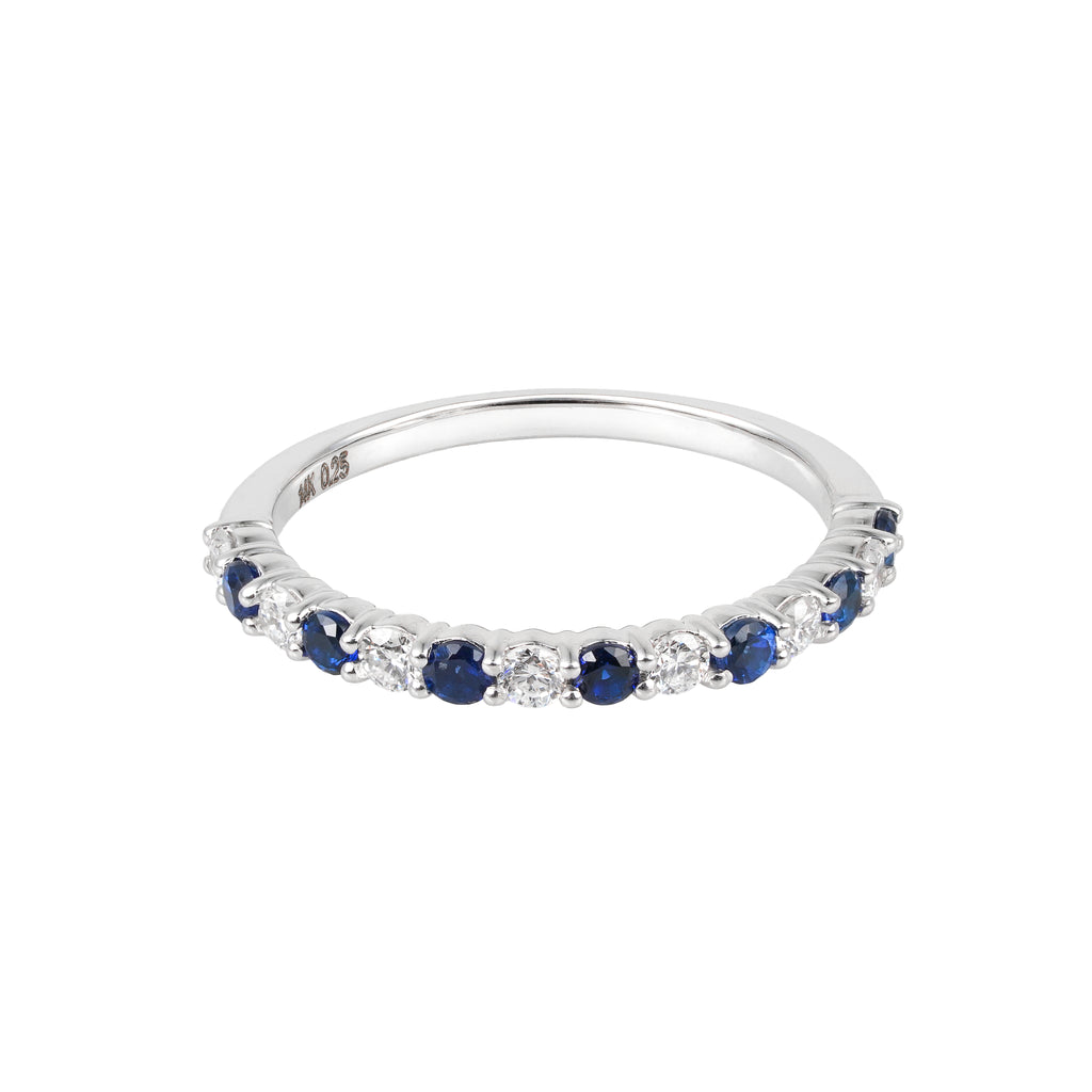 0.49 CT Lab Grown Diamond & Blue Sapphire Half Eternity Ring – Alternating Round Stones – VVS EF – 10K/14K/18K Gold