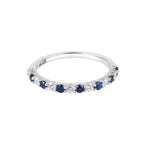 0.49 CT Lab Grown Diamond & Blue Sapphire Half Eternity Ring – Alternating Round Stones – VVS EF – 10K/14K/18K Gold