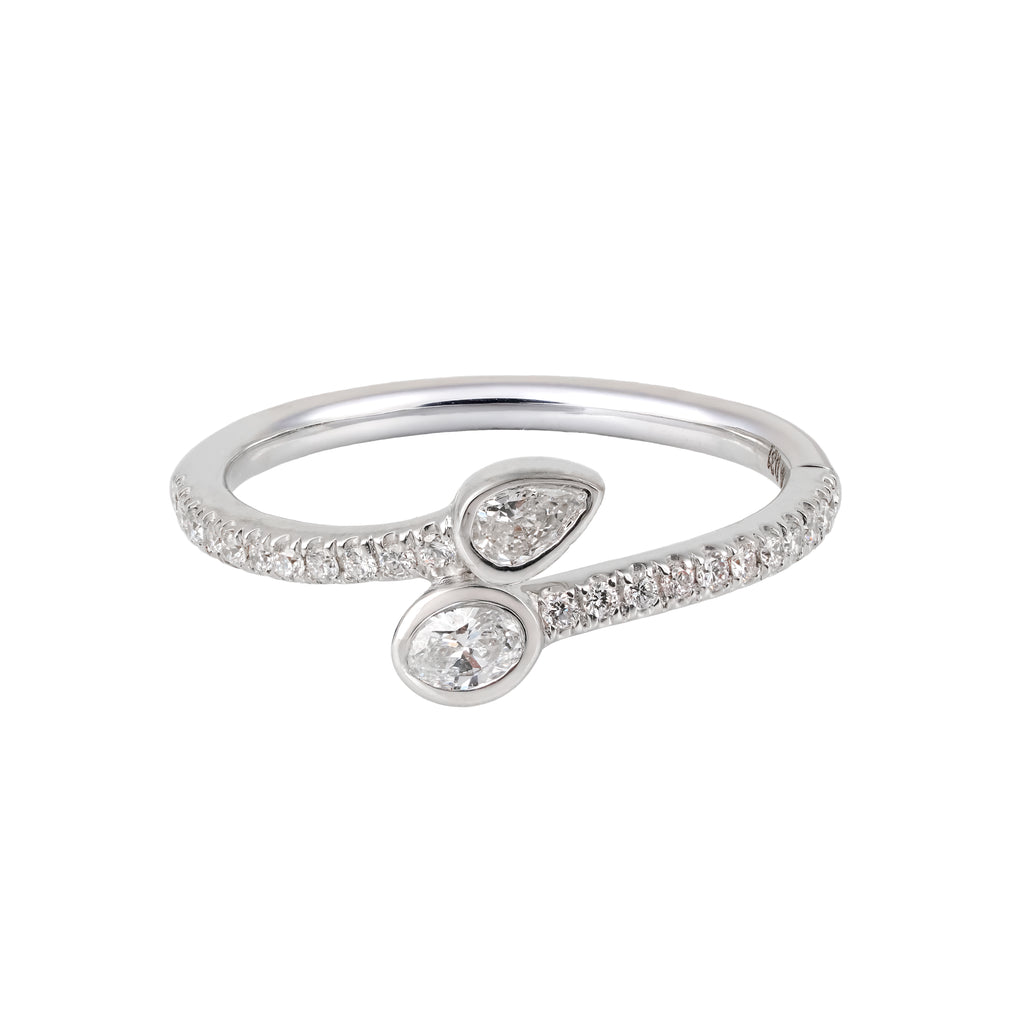 0.32 CT Lab Grown Diamond Open Wrap Ring – Pear & Oval Bezel Set Diamonds with Pavé Band – VVS EF – 10K/14K/18K Gold