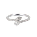 0.32 CT Lab Grown Diamond Open Wrap Ring – Pear & Oval Bezel Set Diamonds with Pavé Band – VVS EF – 10K/14K/18K Gold