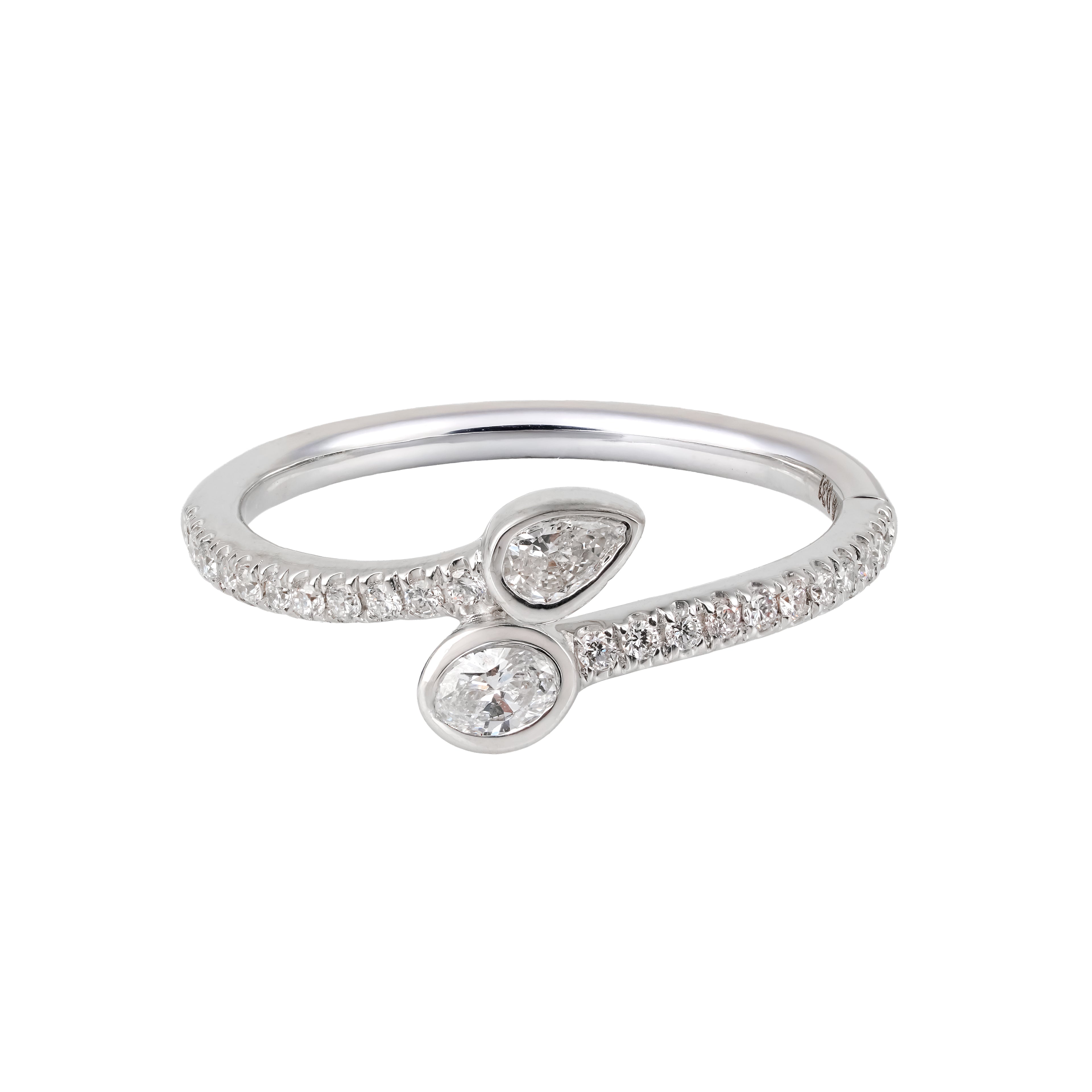 0.32 CT Lab Grown Diamond Open Wrap Ring – Pear & Oval Bezel Set Diamonds with Pavé Band – VVS EF – 10K/14K/18K Gold