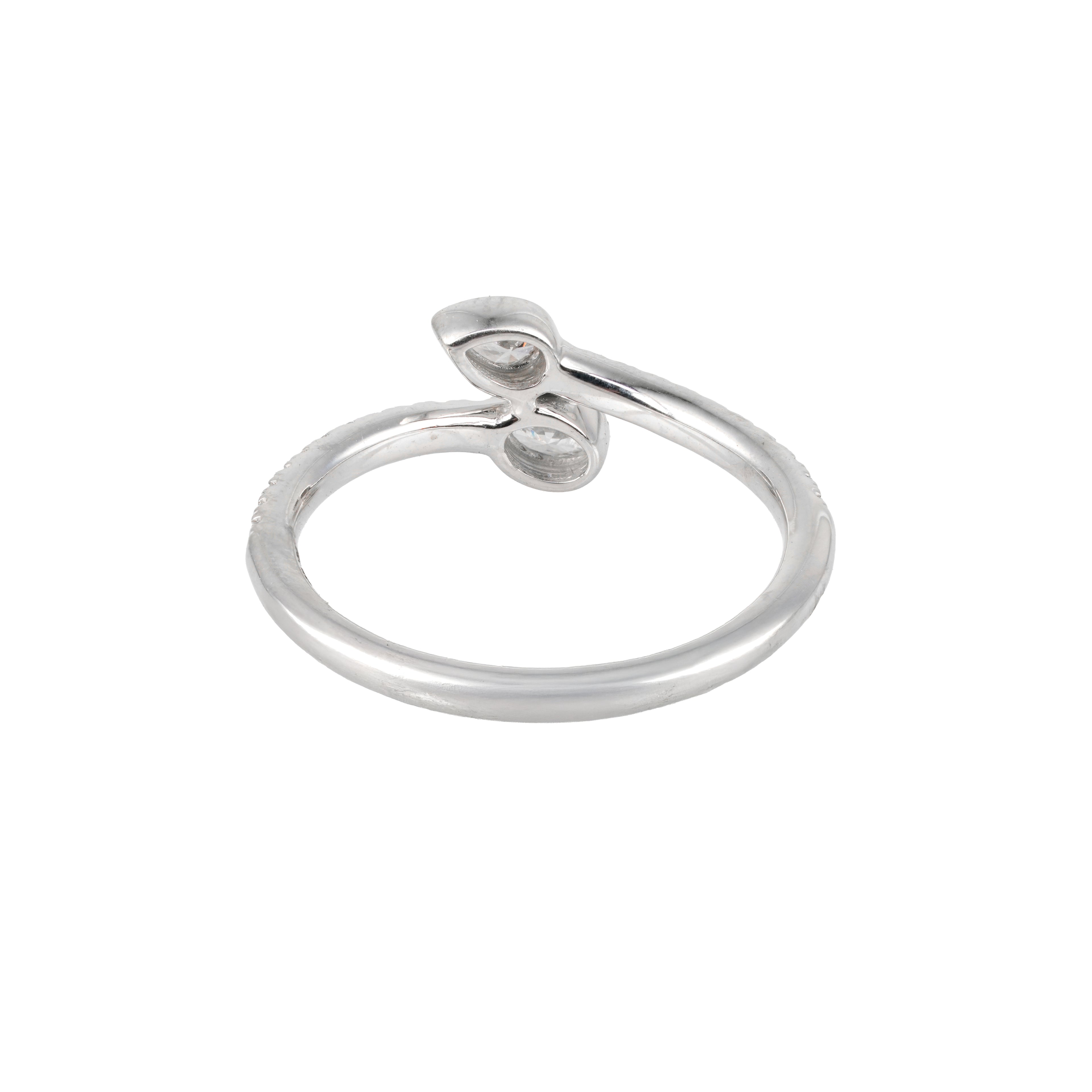 0.32 CT Lab Grown Diamond Open Wrap Ring – Pear & Oval Bezel Set Diamonds with Pavé Band – VVS EF – 10K/14K/18K Gold