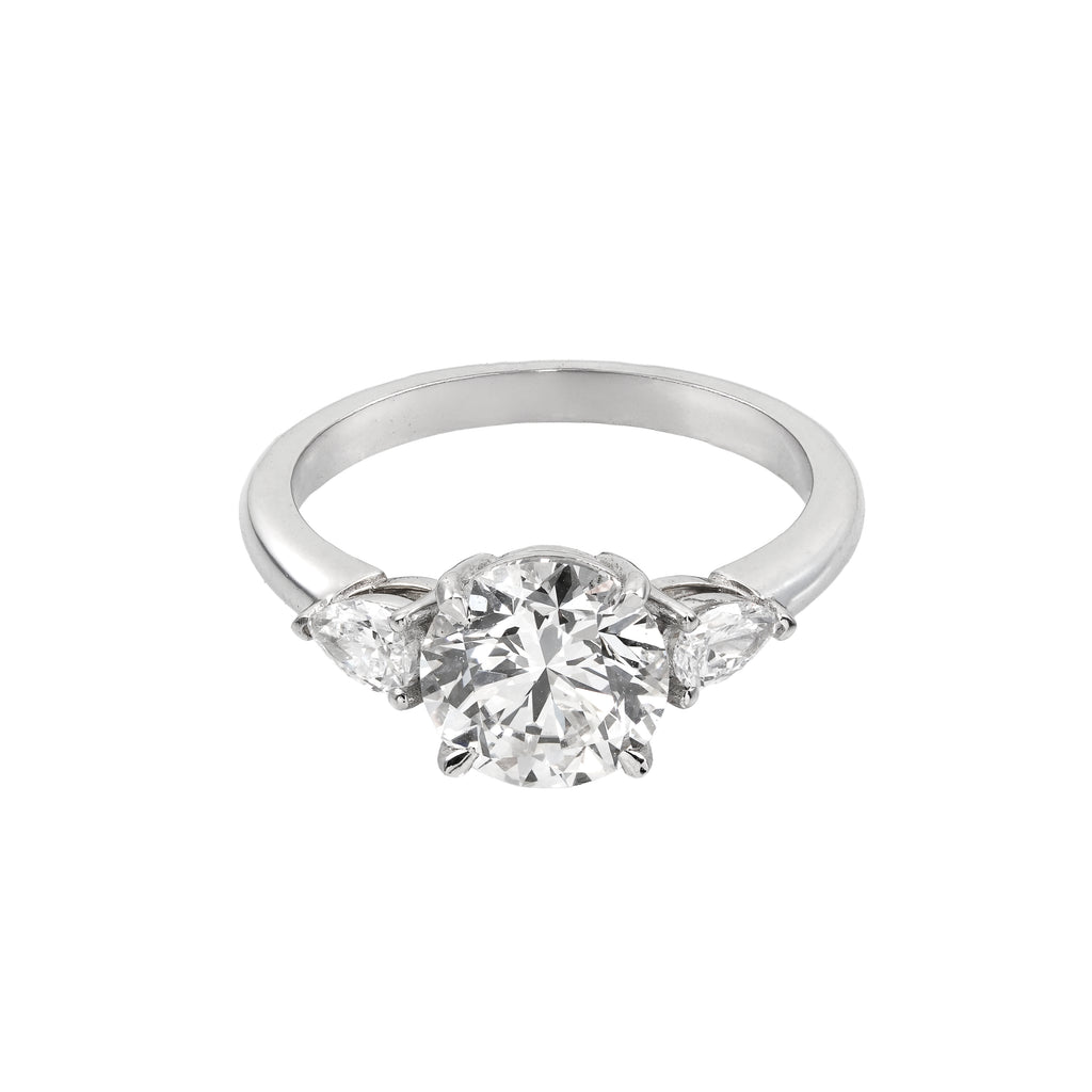 2.6 CT Lab Grown Diamond Three-Stone Ring – Round Cut Center with Trillion Side Stones – VVS EF – 14K/18K Gold Engagement Ring