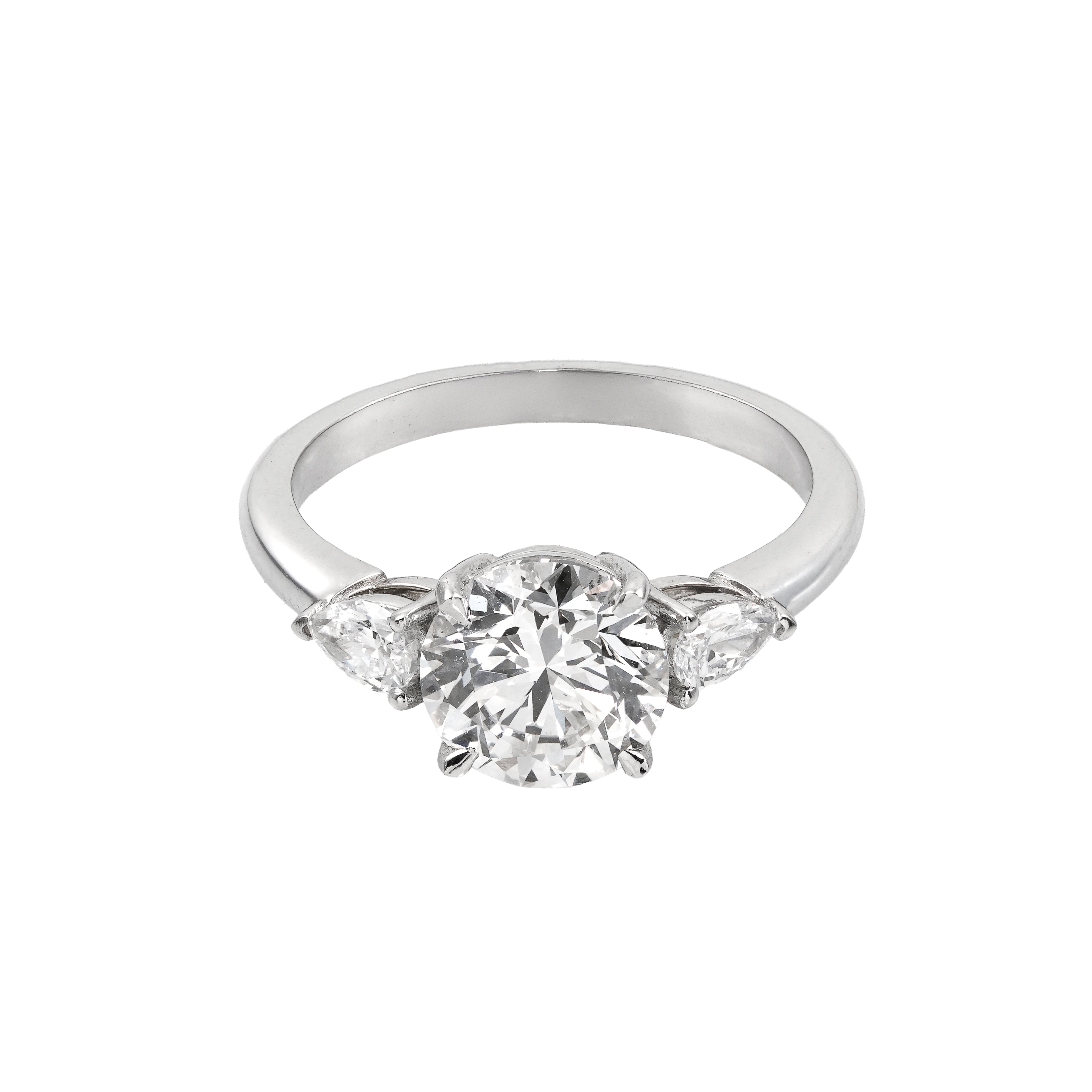 2.6 CT Lab Grown Diamond Three-Stone Ring – Round Cut Center with Trillion Side Stones – VVS EF – 14K/18K Gold Engagement Ring
