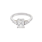 2.5 CT Lab Grown Diamond Three-Stone Ring – Radiant Cut Center with Pear Side Stones – VVS EF – 14K/18K Gold Engagement Ring