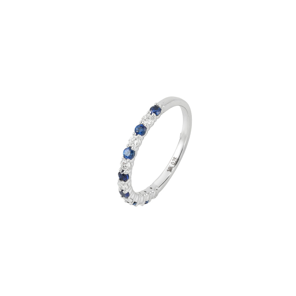 0.49 CT Lab Grown Diamond & Blue Sapphire Half Eternity Ring – Alternating Round Stones – VVS EF – 10K/14K/18K Gold