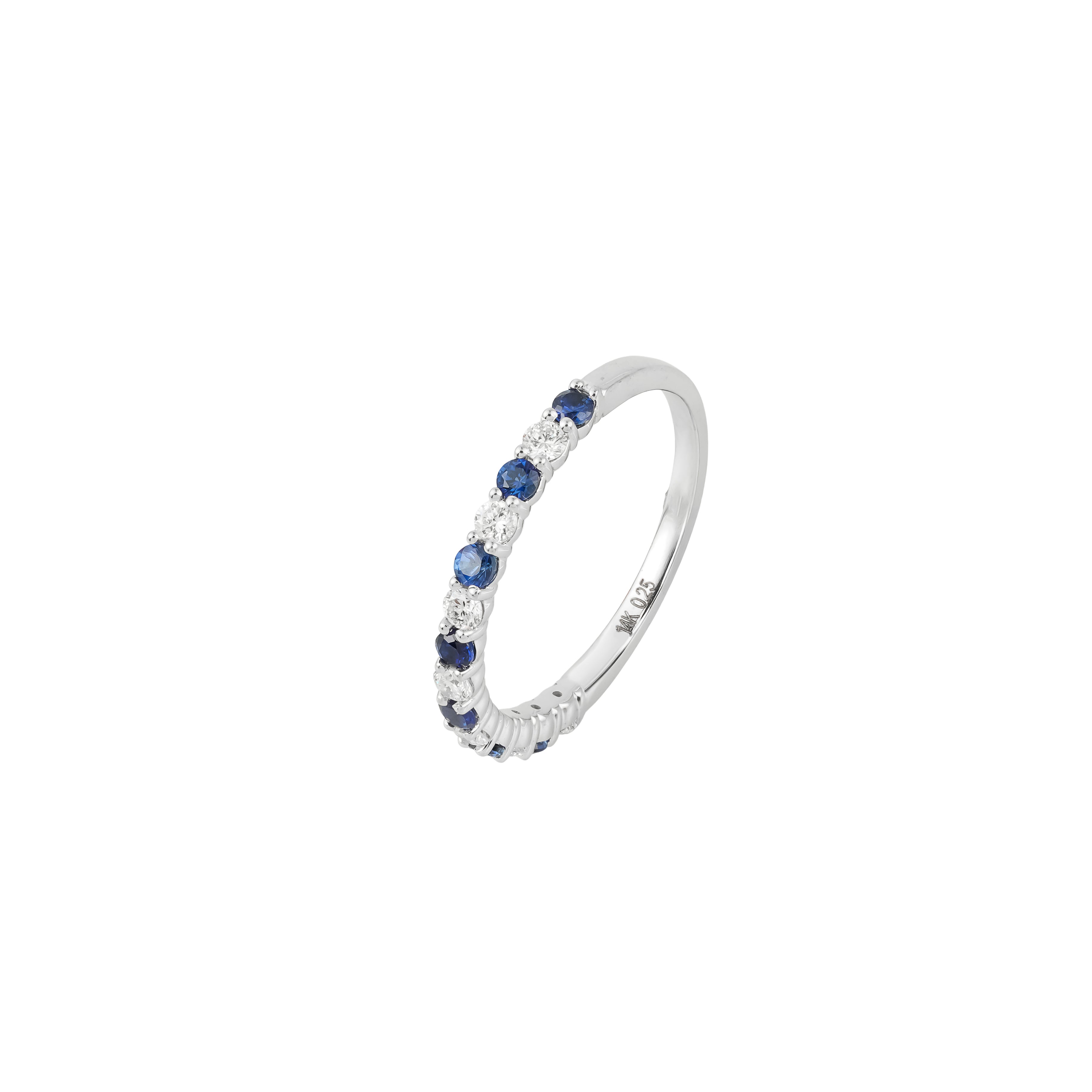 0.49 CT Lab Grown Diamond & Blue Sapphire Half Eternity Ring – Alternating Round Stones – VVS EF – 10K/14K/18K Gold