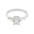 1.9 CT Lab Grown Diamond Three-Stone Ring – Radiant Cut Center with Baguette Side Stones – VVS EF – 14K/18K Gold Engagement Ring