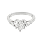 2.5 CT Lab Grown Diamond Three-Stone Ring – Heart Cut Center with Pear Side Stones – VVS EF – 14K/18K Gold Engagement Ring
