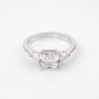 2.5 CT Lab Grown Diamond Three Stone Ring – Asscher Cut Center with Pear Side Stones – VVS EF – 14K/18K Gold Engagement Ring
