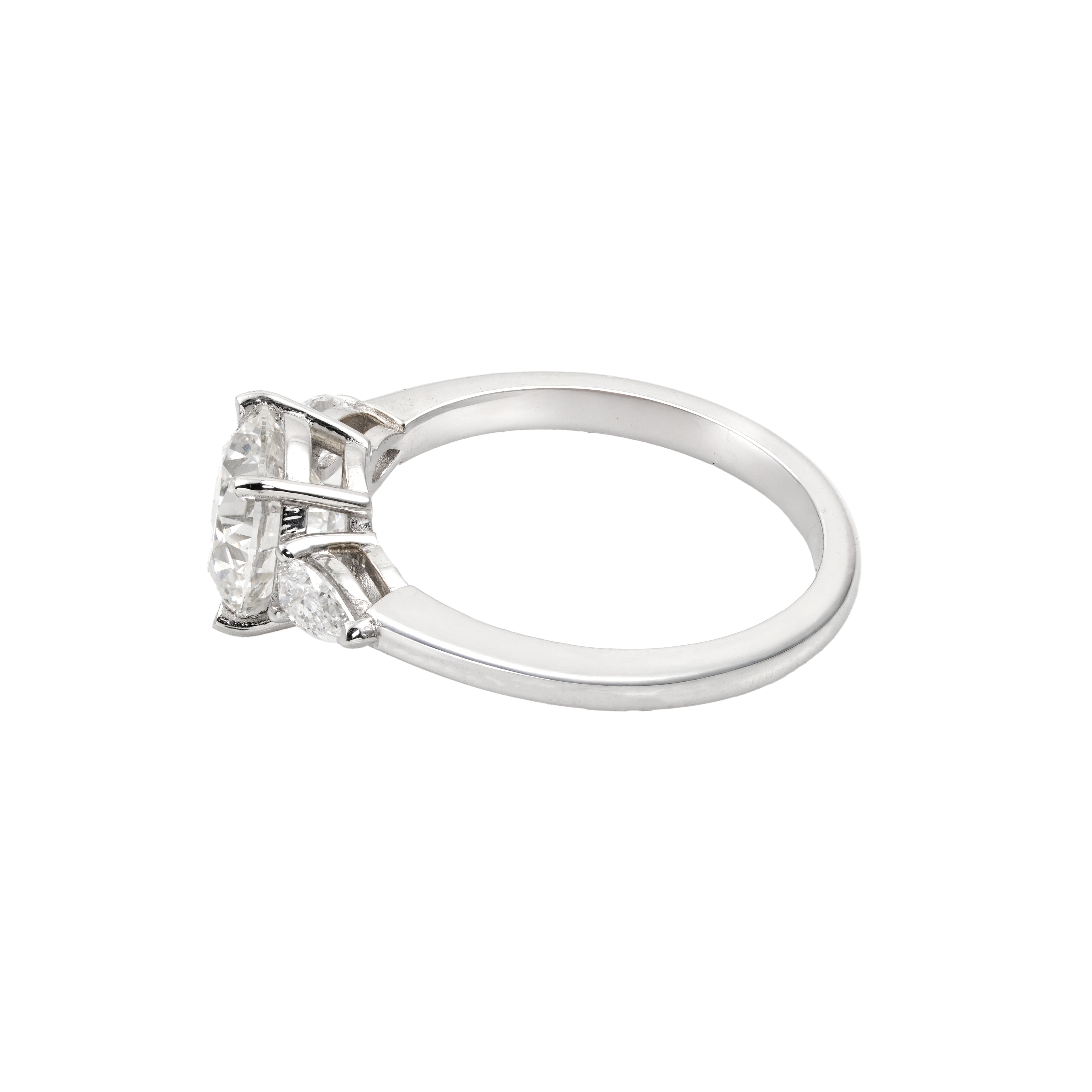 2.6 CT Lab Grown Diamond Three-Stone Ring – Round Cut Center with Trillion Side Stones – VVS EF – 14K/18K Gold Engagement Ring