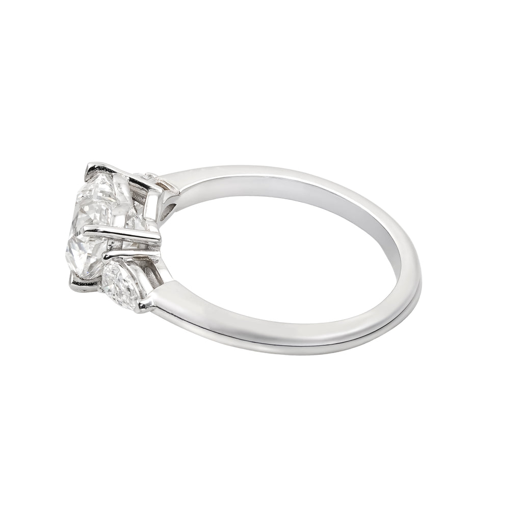 2.5 CT Lab Grown Diamond Three-Stone Ring – Heart Cut Center with Pear Side Stones – VVS EF – 14K/18K Gold Engagement Ring