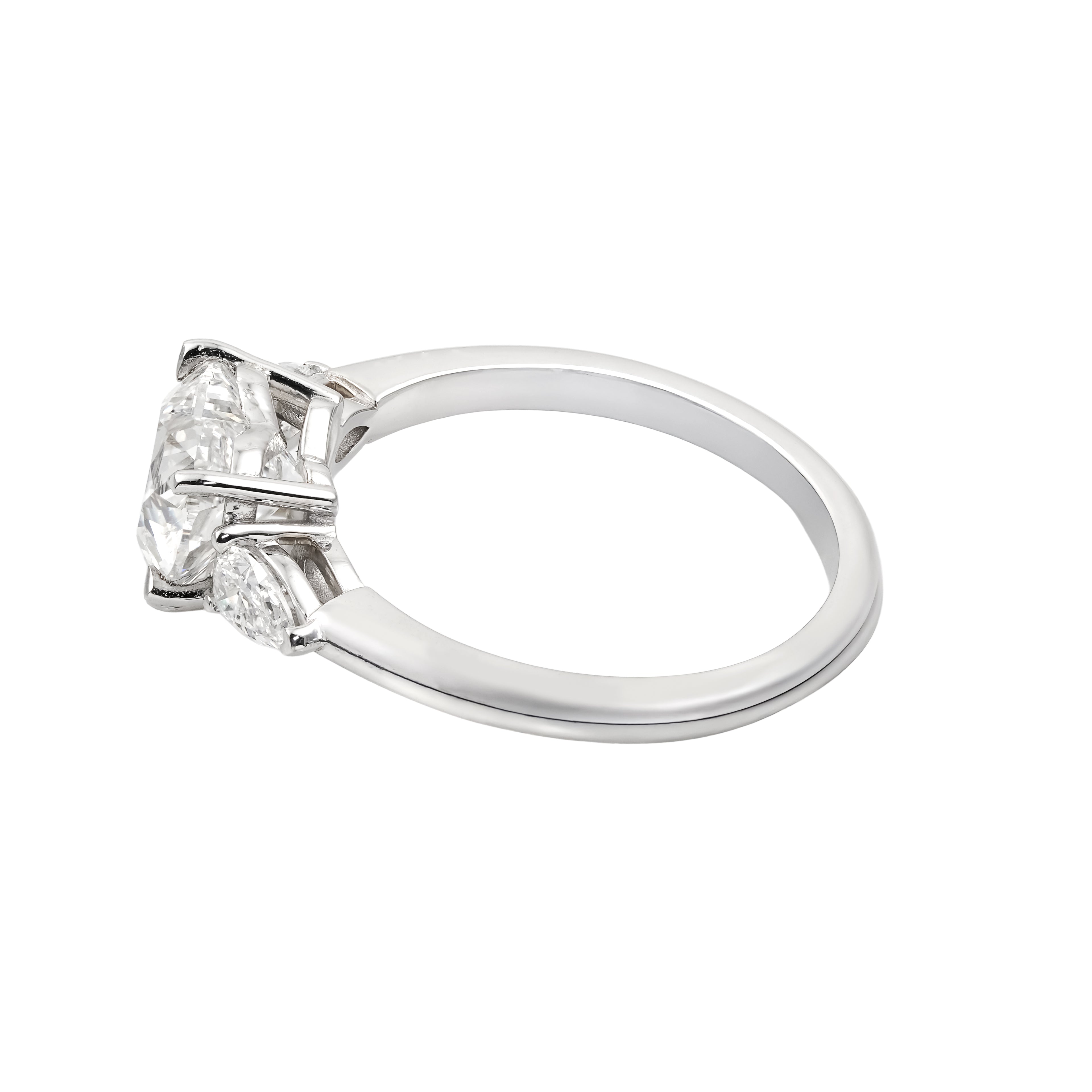 2.5 CT Lab Grown Diamond Three-Stone Ring – Heart Cut Center with Pear Side Stones – VVS EF – 14K/18K Gold Engagement Ring