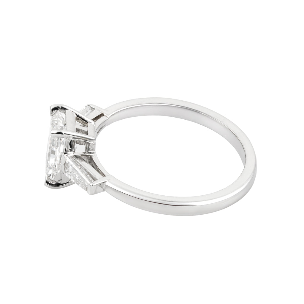 1.9 CT Lab Grown Diamond Three-Stone Ring – Radiant Cut Center with Baguette Side Stones – VVS EF – 14K/18K Gold Engagement Ring