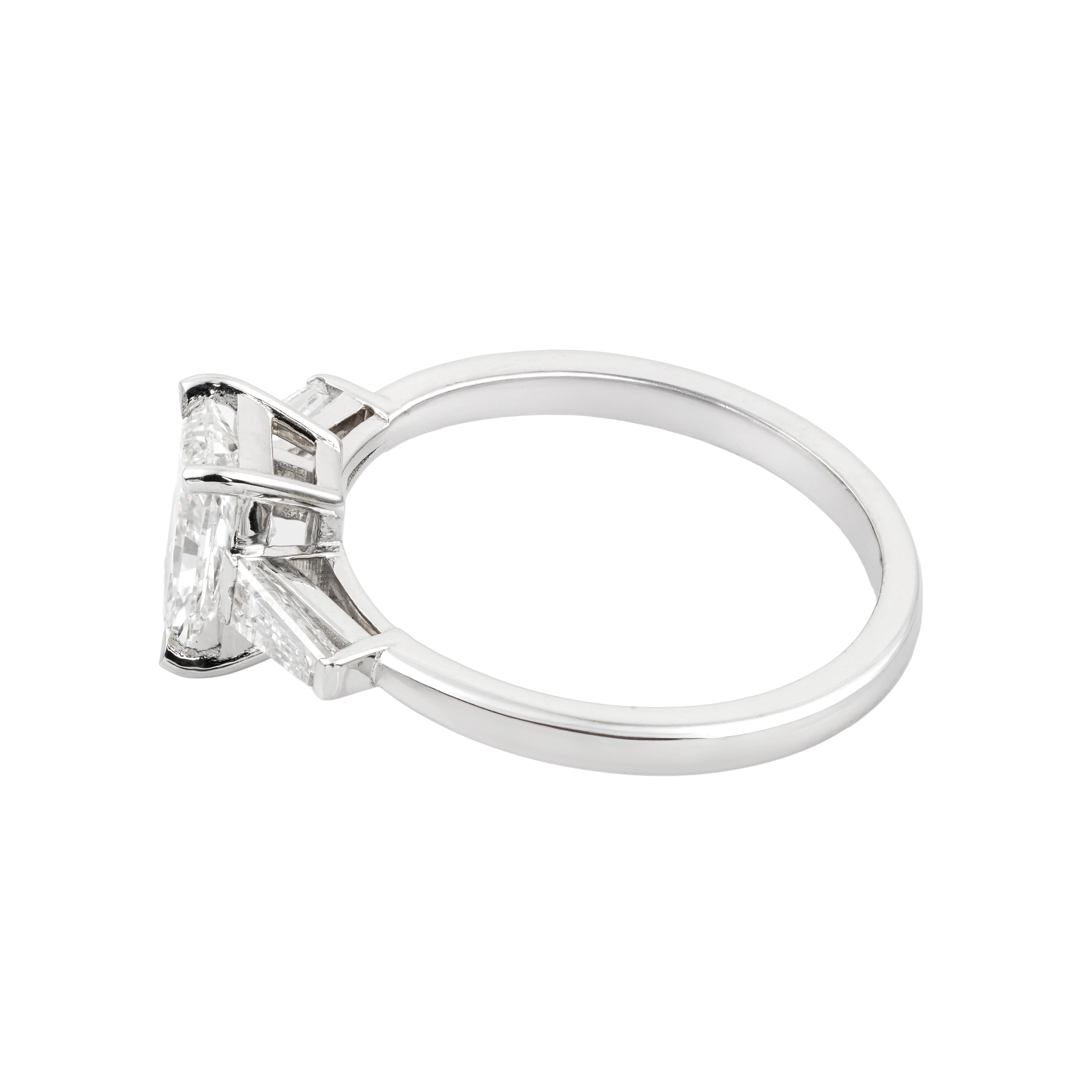 1.9 CT Lab Grown Diamond Three-Stone Ring – Radiant Cut Center with Baguette Side Stones – VVS EF – 14K/18K Gold Engagement Ring