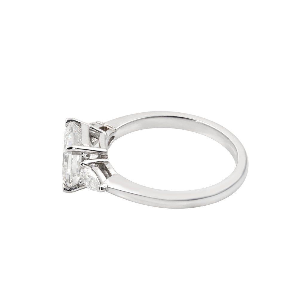 2.5 CT Lab Grown Diamond Three Stone Ring – Asscher Cut Center with Pear Side Stones – VVS EF – 14K/18K Gold Engagement Ring