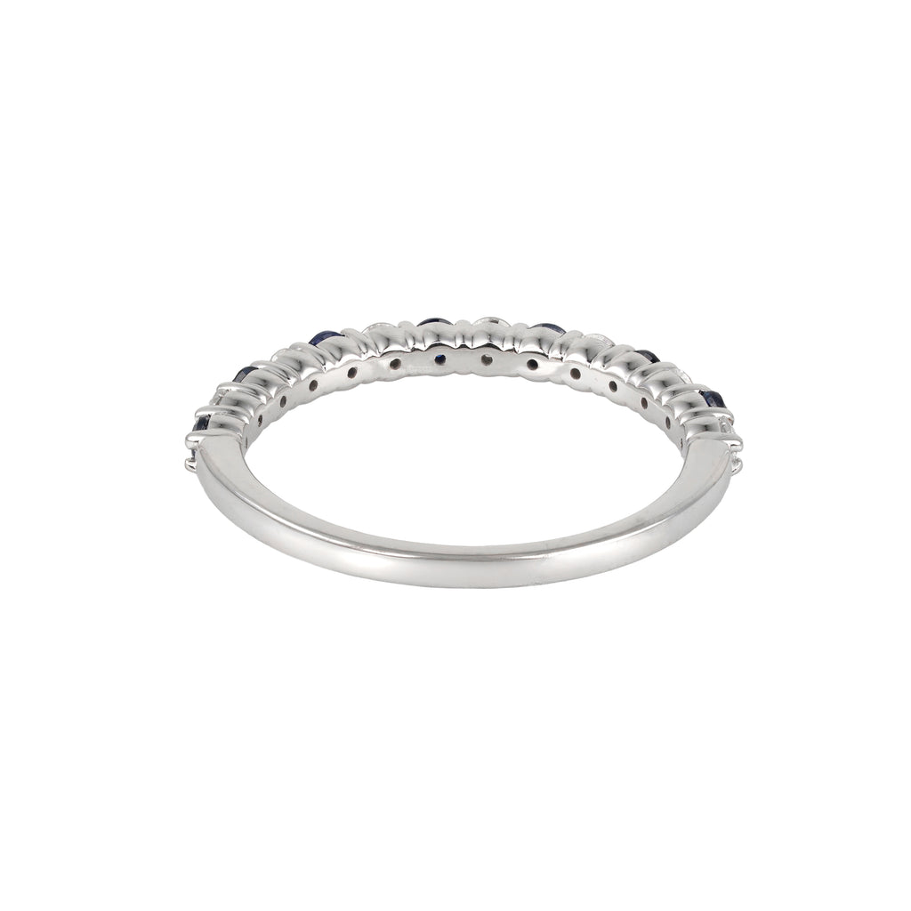 0.49 CT Lab Grown Diamond & Blue Sapphire Half Eternity Ring – Alternating Round Stones – VVS EF – 10K/14K/18K Gold
