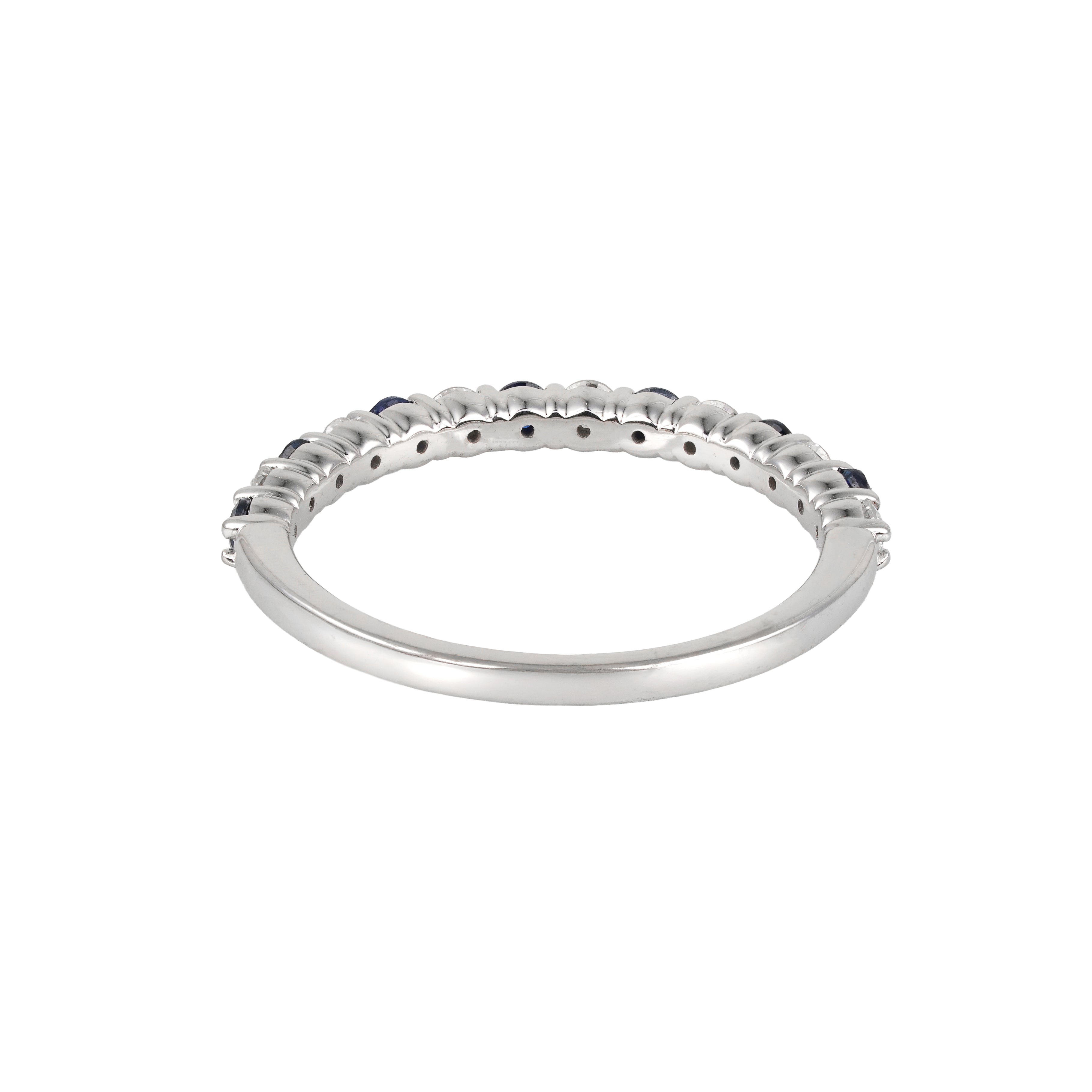 0.49 CT Lab Grown Diamond & Blue Sapphire Half Eternity Ring – Alternating Round Stones – VVS EF – 10K/14K/18K Gold