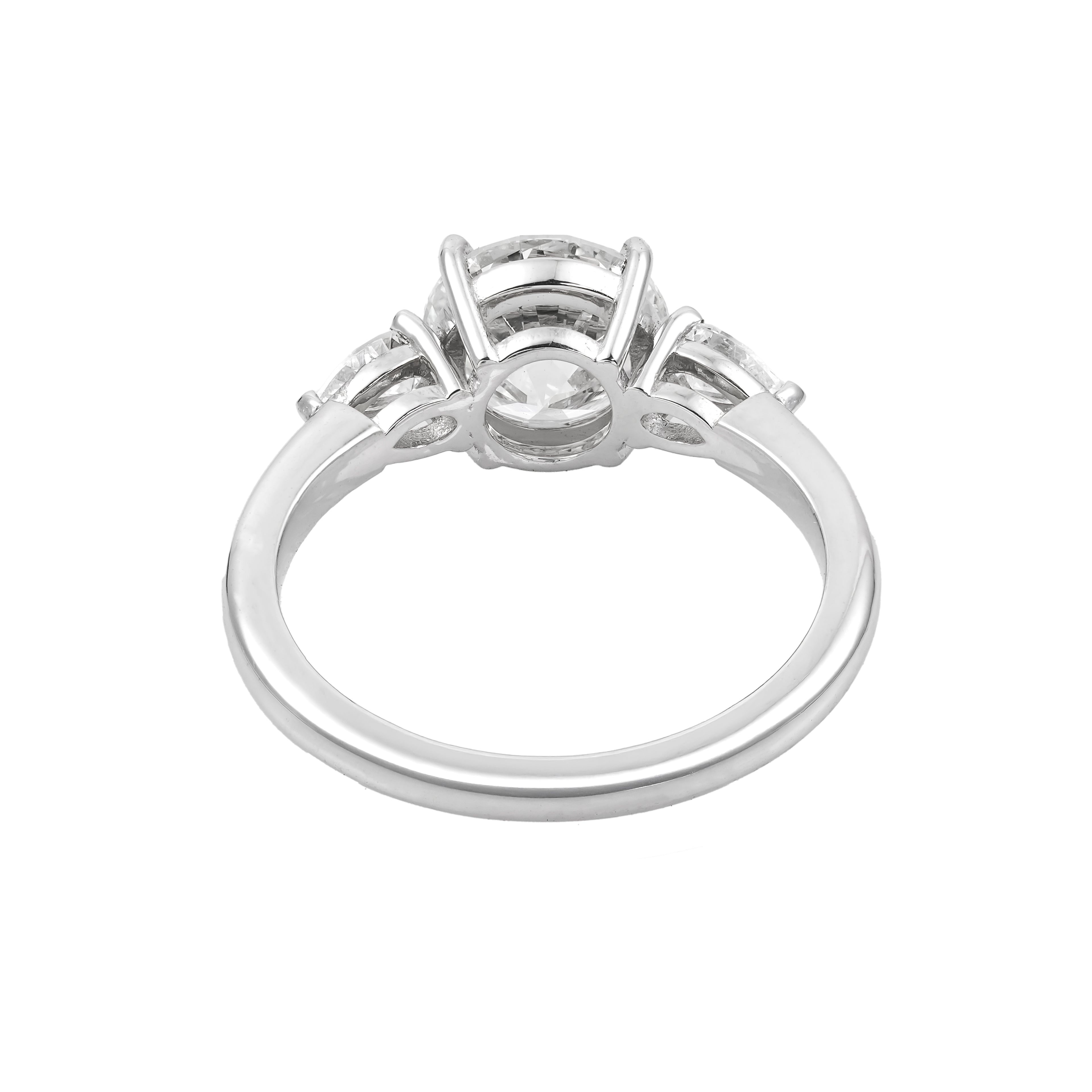 2.6 CT Lab Grown Diamond Three-Stone Ring – Round Cut Center with Trillion Side Stones – VVS EF – 14K/18K Gold Engagement Ring