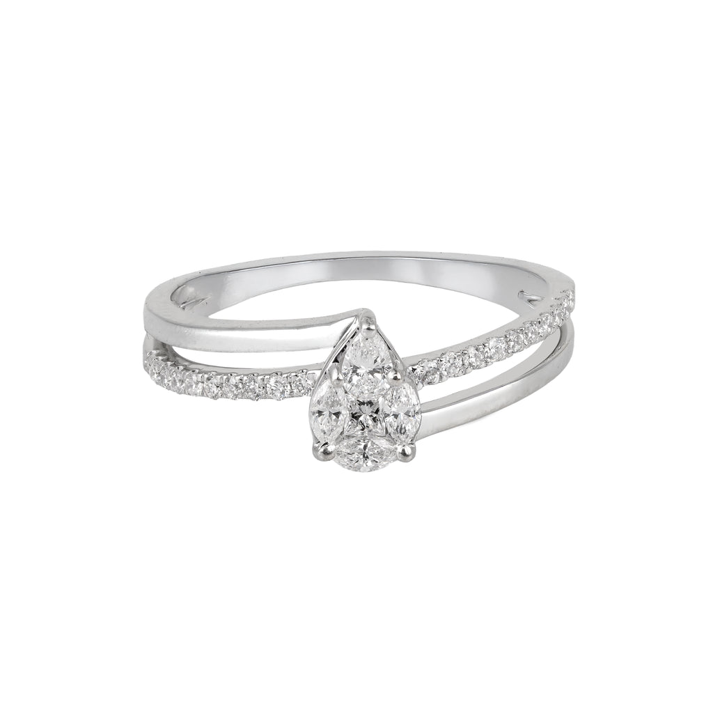 0.31 CT Lab Grown Diamond Pear Cluster Ring – Split Shank Pave Band – VVS EF – 10K/14K/18K Gold