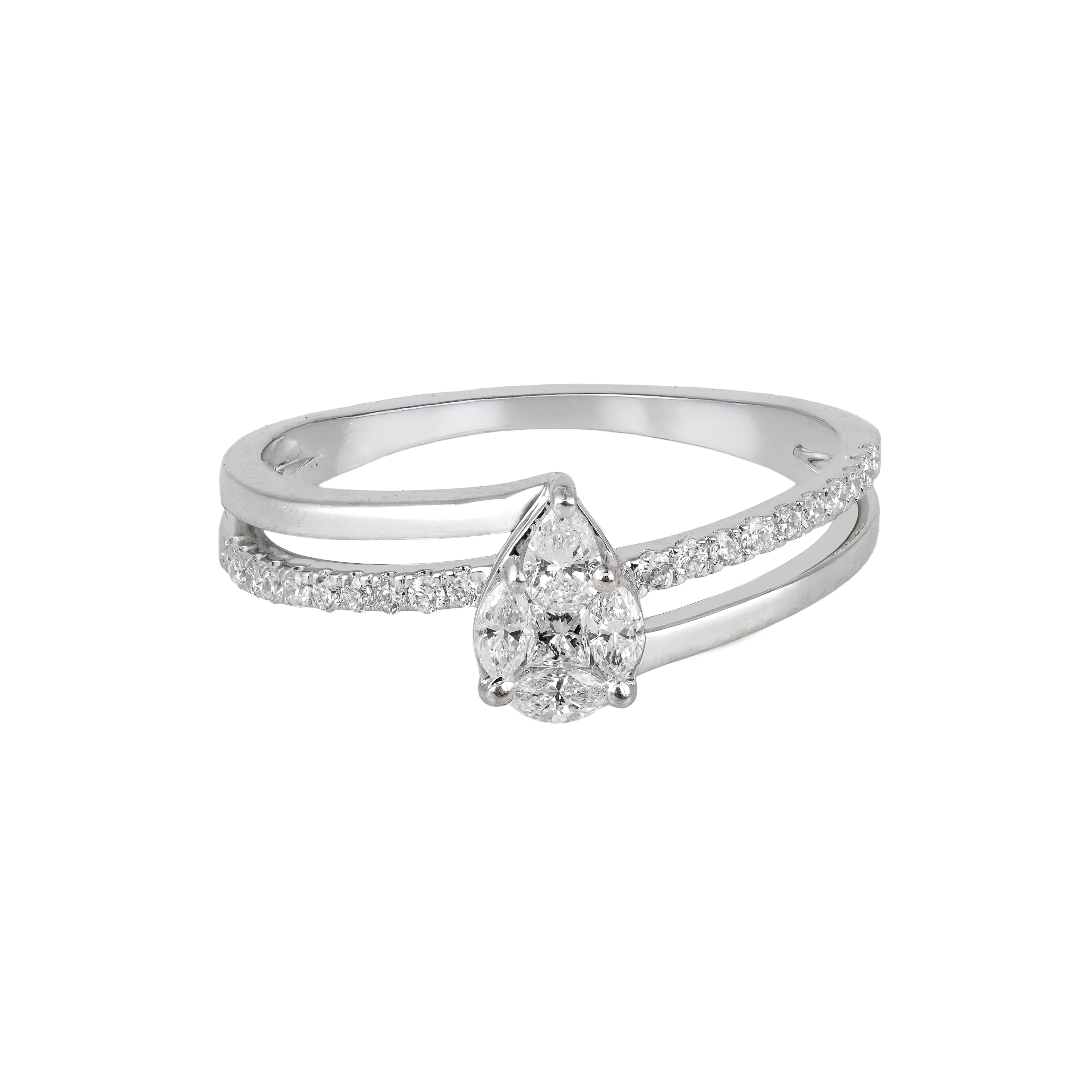 0.31 CT Lab Grown Diamond Pear Cluster Ring – Split Shank Pave Band – VVS EF – 10K/14K/18K Gold
