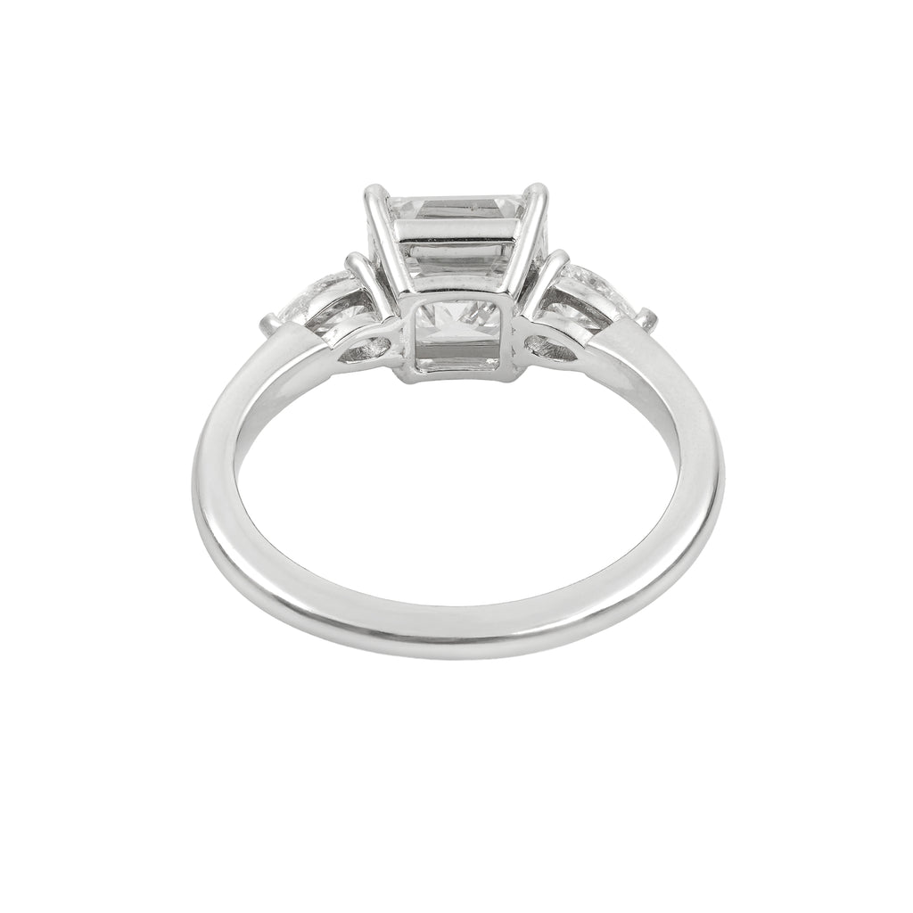 2.5 CT Lab Grown Diamond Three Stone Ring – Asscher Cut Center with Pear Side Stones – VVS EF – 14K/18K Gold Engagement Ring
