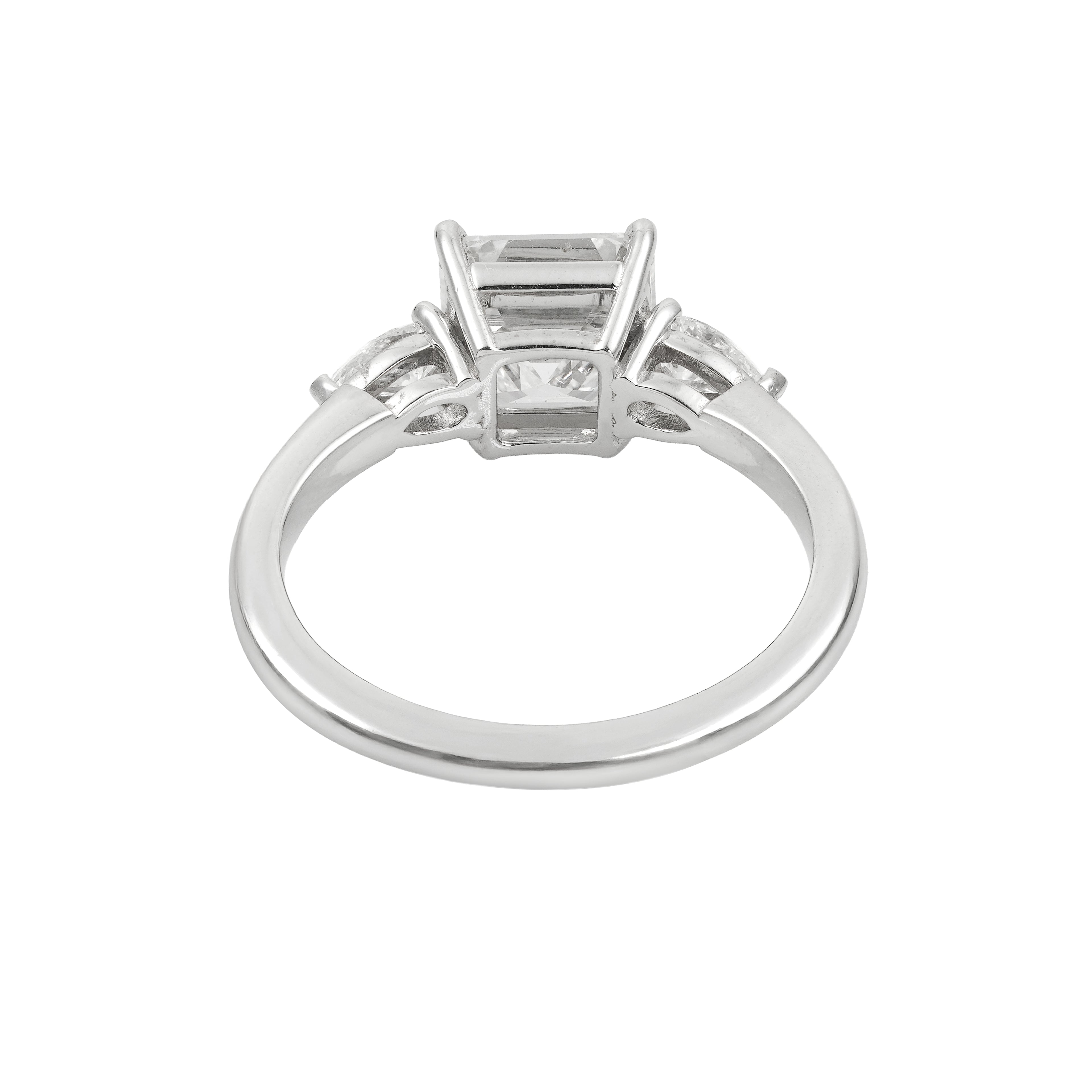 2.5 CT Lab Grown Diamond Three Stone Ring – Asscher Cut Center with Pear Side Stones – VVS EF – 14K/18K Gold Engagement Ring