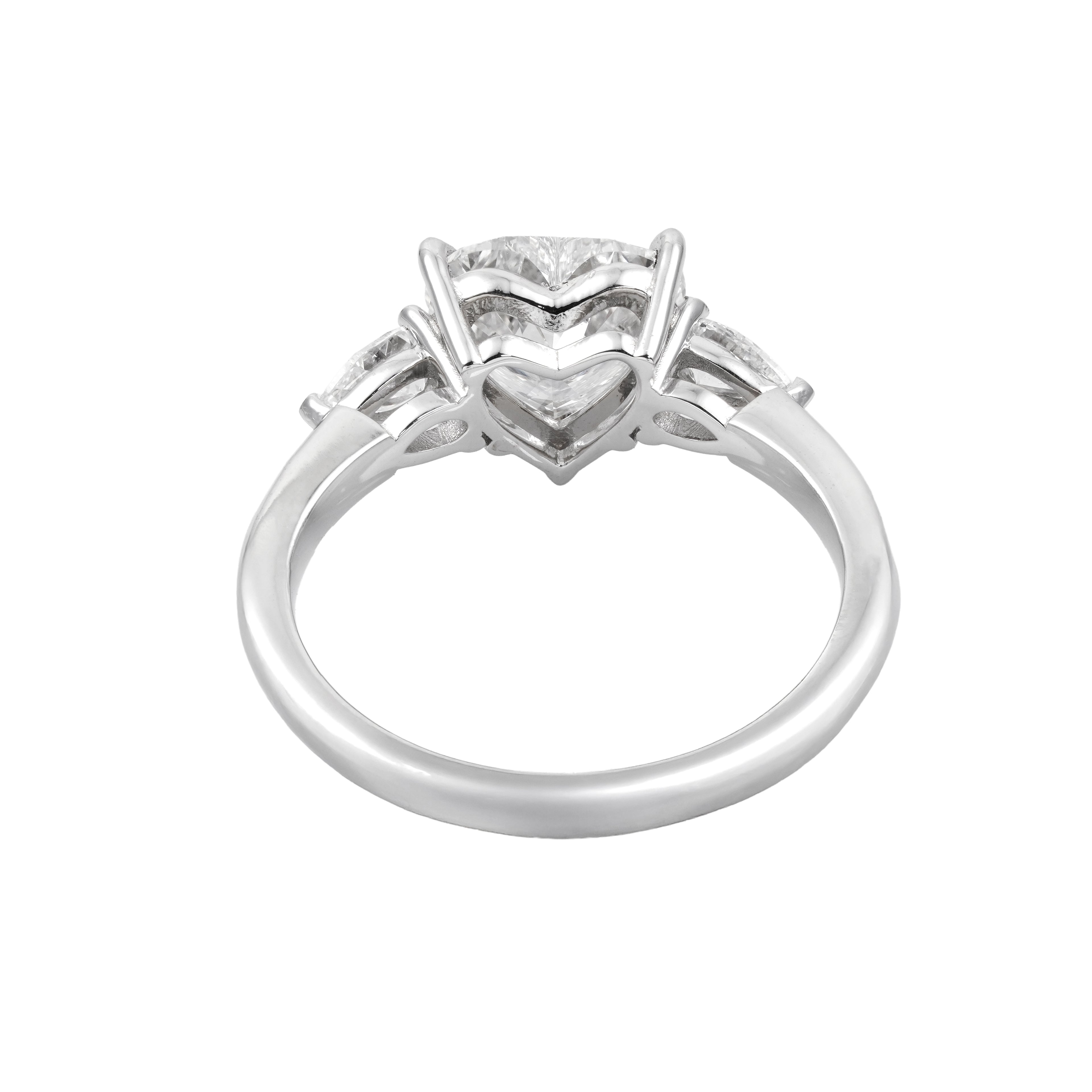 2.5 CT Lab Grown Diamond Three-Stone Ring – Heart Cut Center with Pear Side Stones – VVS EF – 14K/18K Gold Engagement Ring