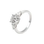 2.6 CT Lab Grown Diamond Three-Stone Ring – Round Cut Center with Trillion Side Stones – VVS EF – 14K/18K Gold Engagement Ring