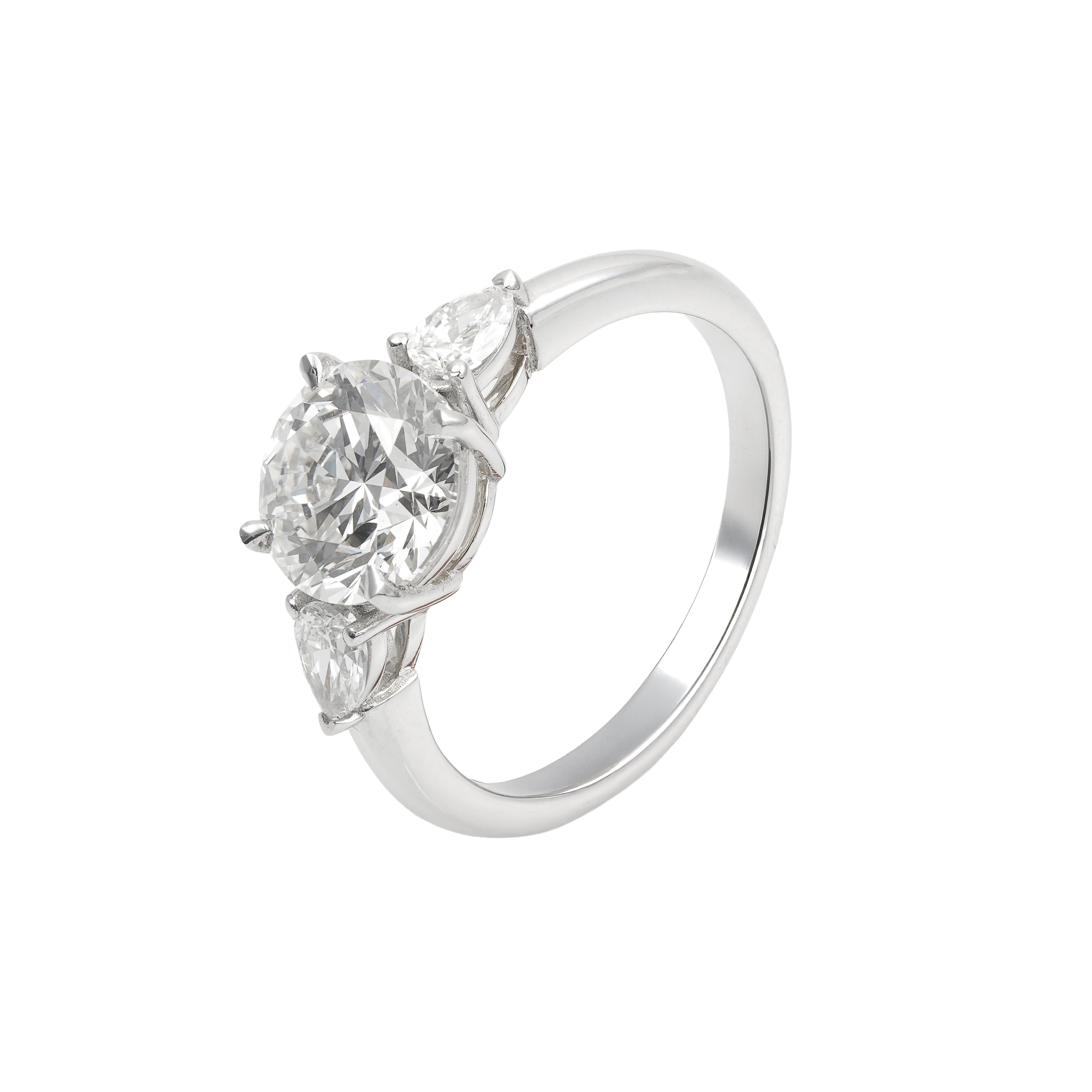 2.6 CT Lab Grown Diamond Three-Stone Ring – Round Cut Center with Trillion Side Stones – VVS EF – 14K/18K Gold Engagement Ring