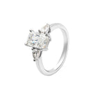 2.5 CT Lab Grown Diamond Three-Stone Ring – Radiant Cut Center with Pear Side Stones – VVS EF – 14K/18K Gold Engagement Ring